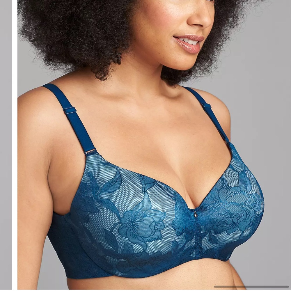 Cacique Invisible Lace Backsmoother Lightly Lined Balconette Bra Sz 44F Poseidon